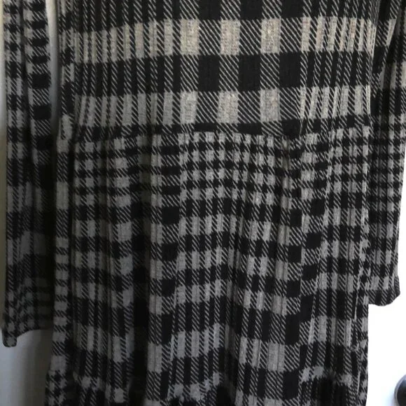 Zara Trafaluc Houndstooth Plaid Dress Black & Beige Stretch Long Sleeve EUC Sz S - Picture 2 of 4